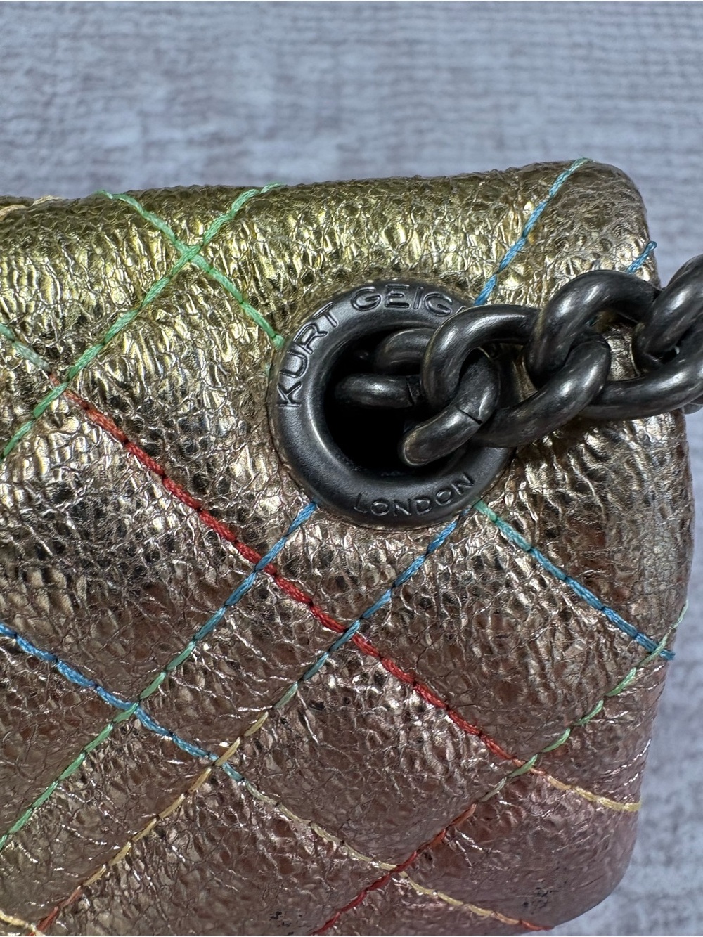 Kurt Geiger London Brixton Lock Flap Shoulder Bag Rainbow Metallic Ombré Y2K - Picture 10 of 15